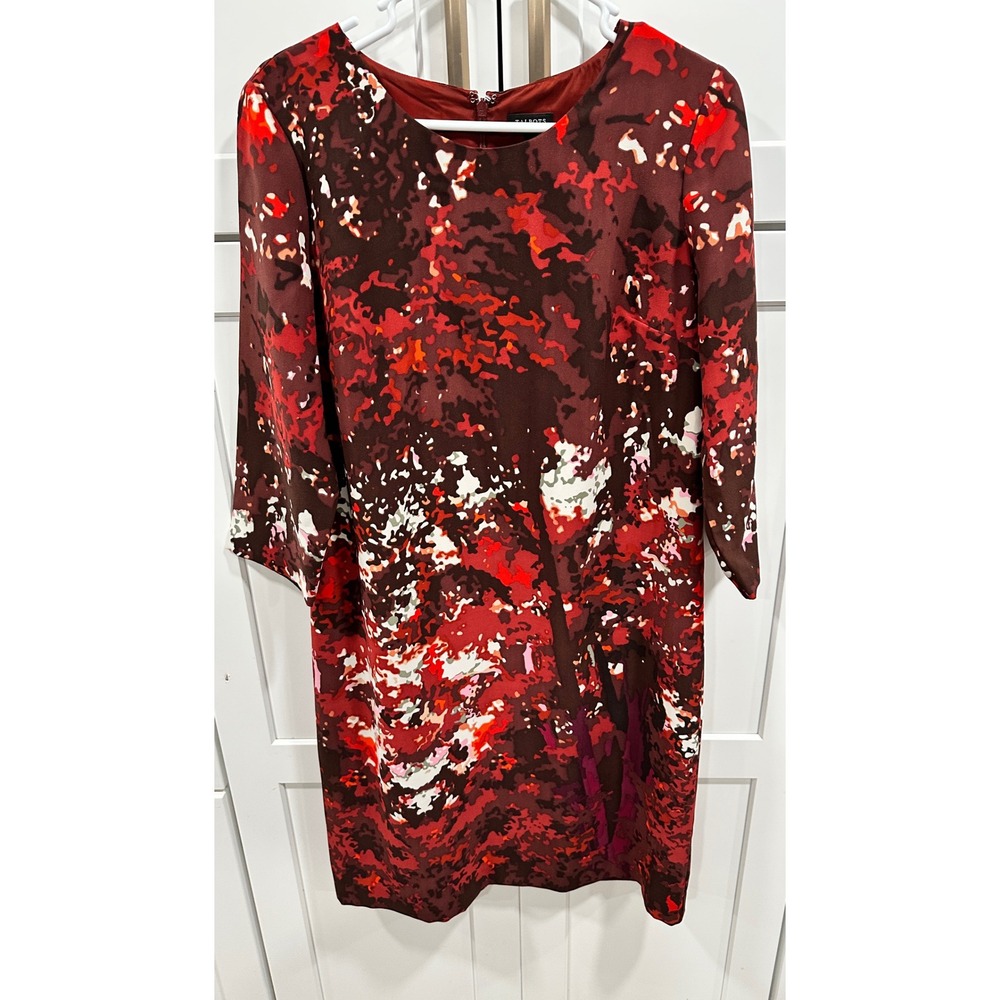 Talbots Abstract Print Dress Career Casual Red Brown Size 8